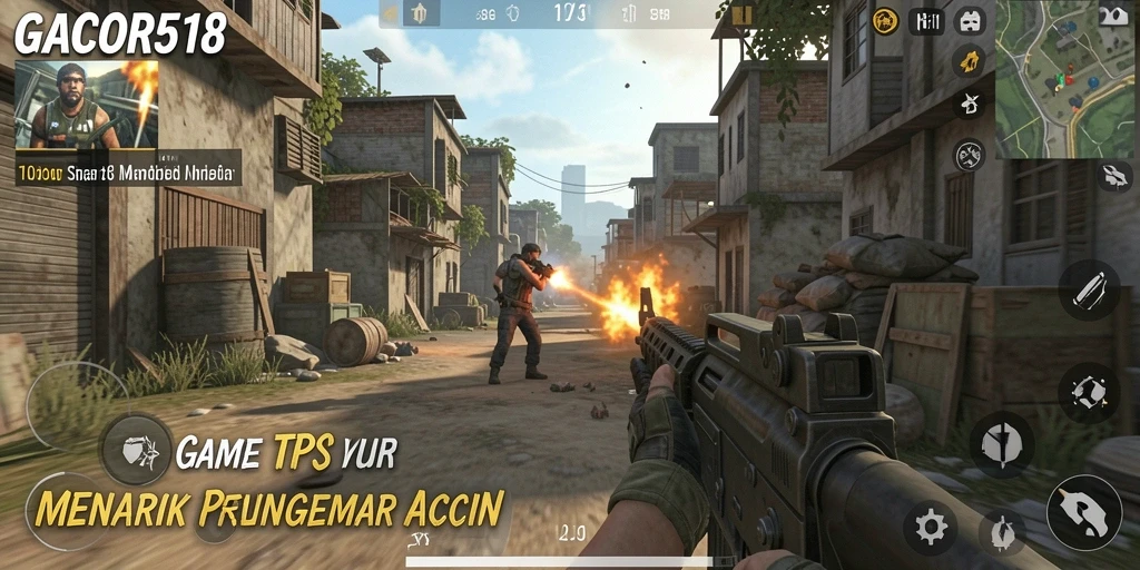 Tangkapan layar gameplay GACOR518 yang menunjukkan aksi seru dalam pertempuran TPS.