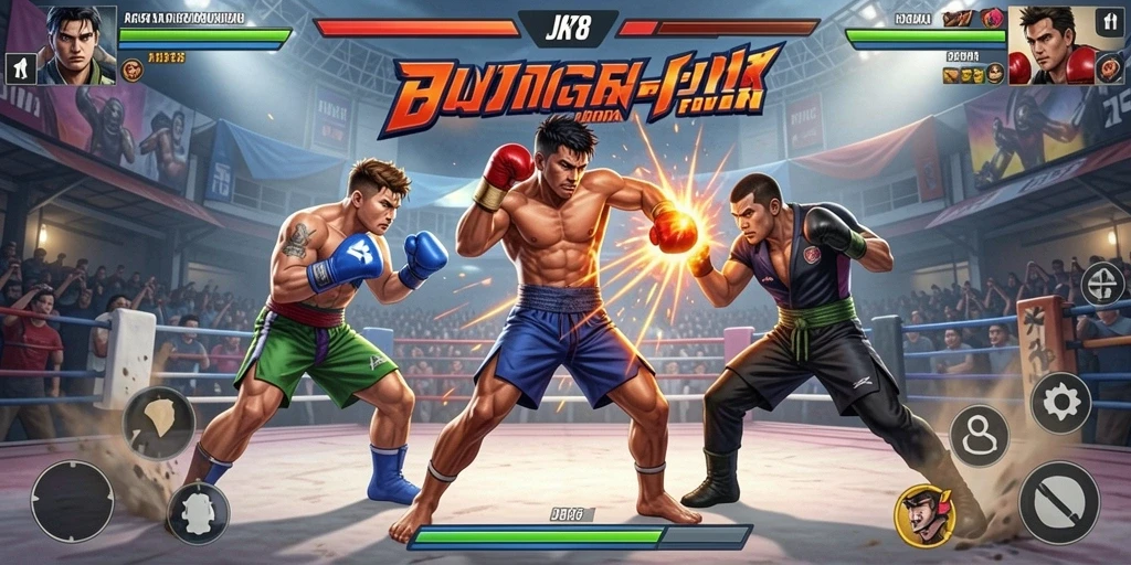 Tampilan gameplay JKT8 dalam pertarungan intens dan seru.