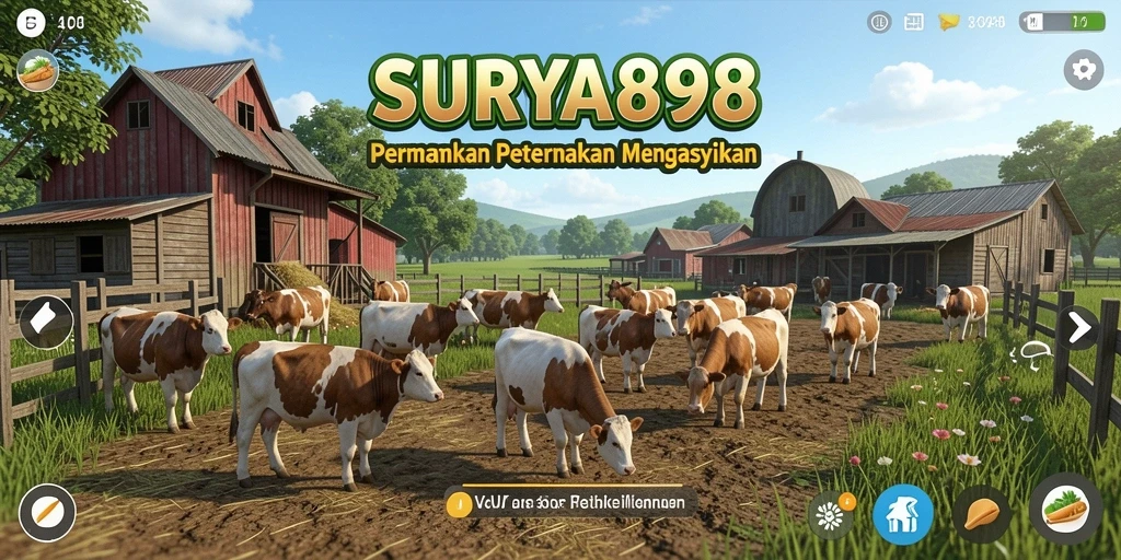 Tampilan gameplay SURYA898 dengan variasi tanaman dan hewan.